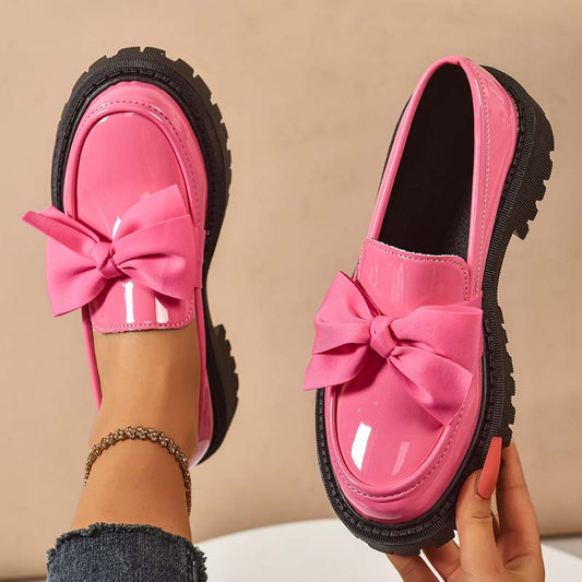 Chic Sweet Platform Loafers with Bow